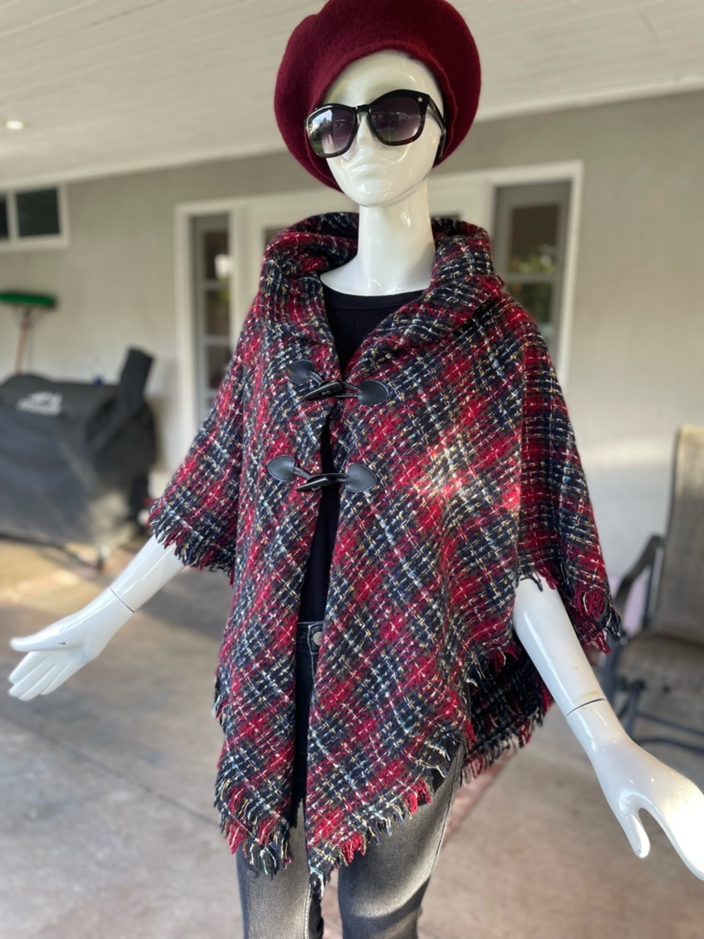 St. John's Bay Red Plaid Toggle Cape size s/m
